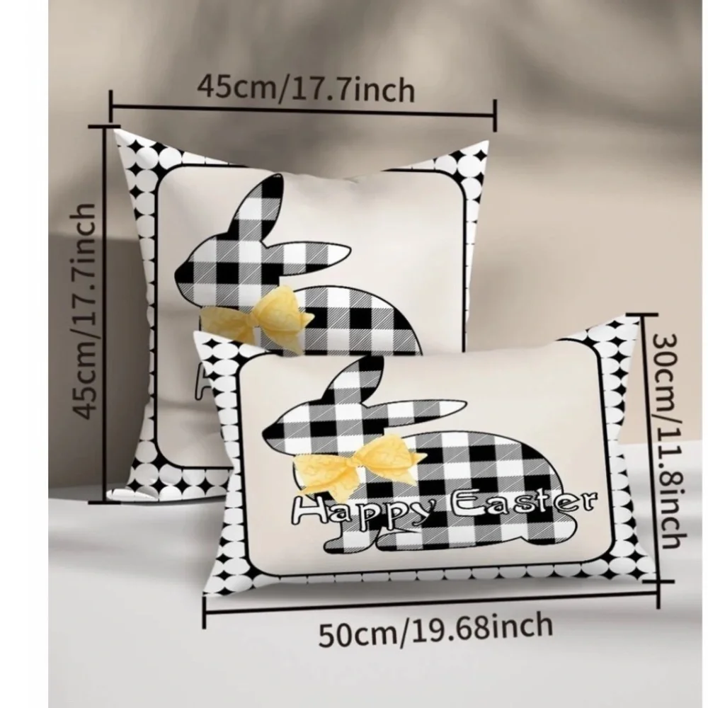 Easter Pillow Cover Buffalo Check Bunny Plaid Zipper Closure 19.68 X 11.8 in